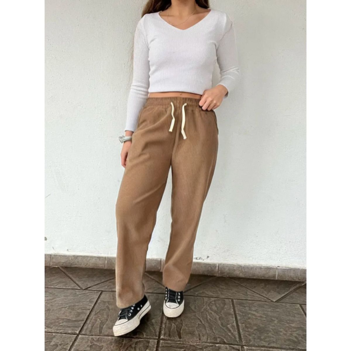 LIKE SHOP - Pantalón Mujer Recto Cotelé Pierna Ancha Otoño Invierno 7127