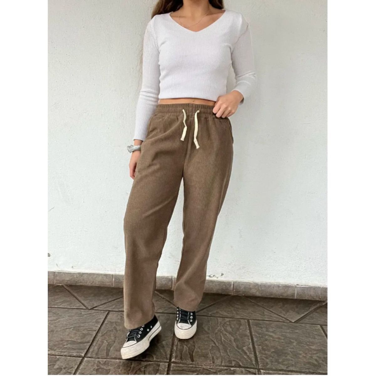 LIKE SHOP - Pantalón Mujer Recto Cotelé Pierna Ancha Otoño Invierno 7127