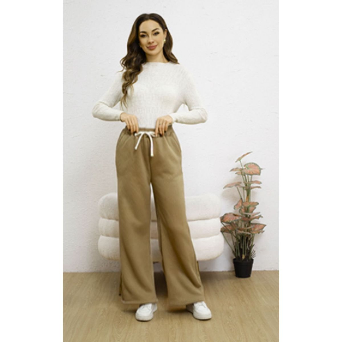 LIKE SHOP - Pantalón Mujer Pierna Ancha Wide Leg Cotele Otoño Invierno 7123
