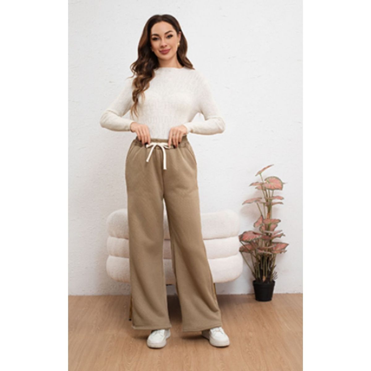 LIKE SHOP - Pantalón Mujer Pierna Ancha Wide Leg Cotele Otoño Invierno 7123