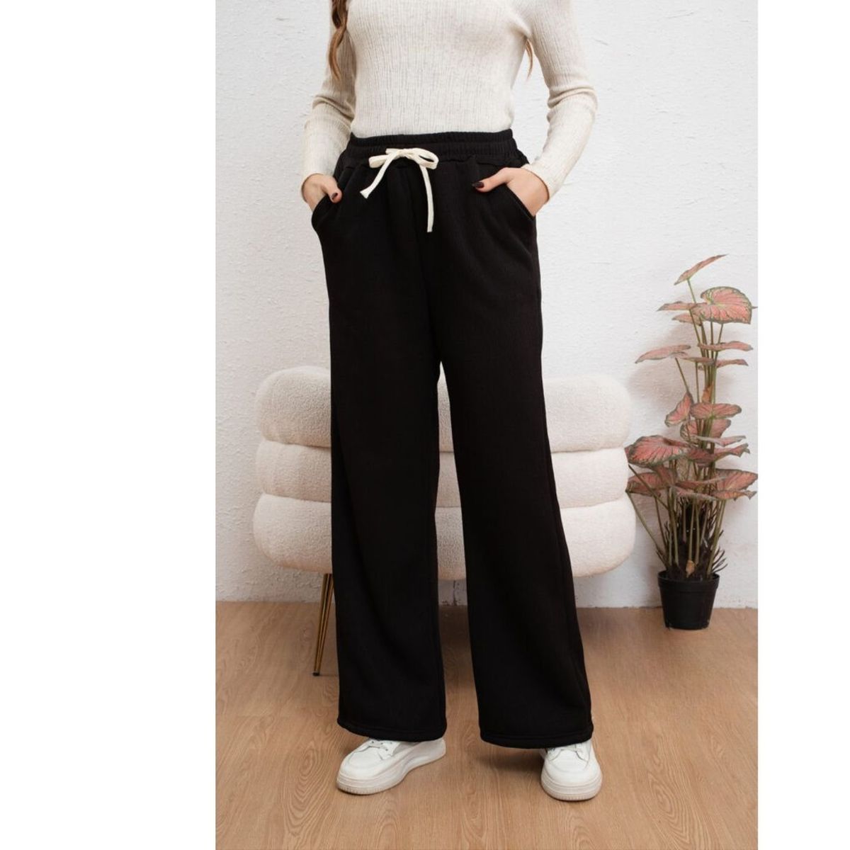 LIKE SHOP - Pantalón Mujer Pierna Ancha Wide Leg Cotele Otoño Invierno 7123