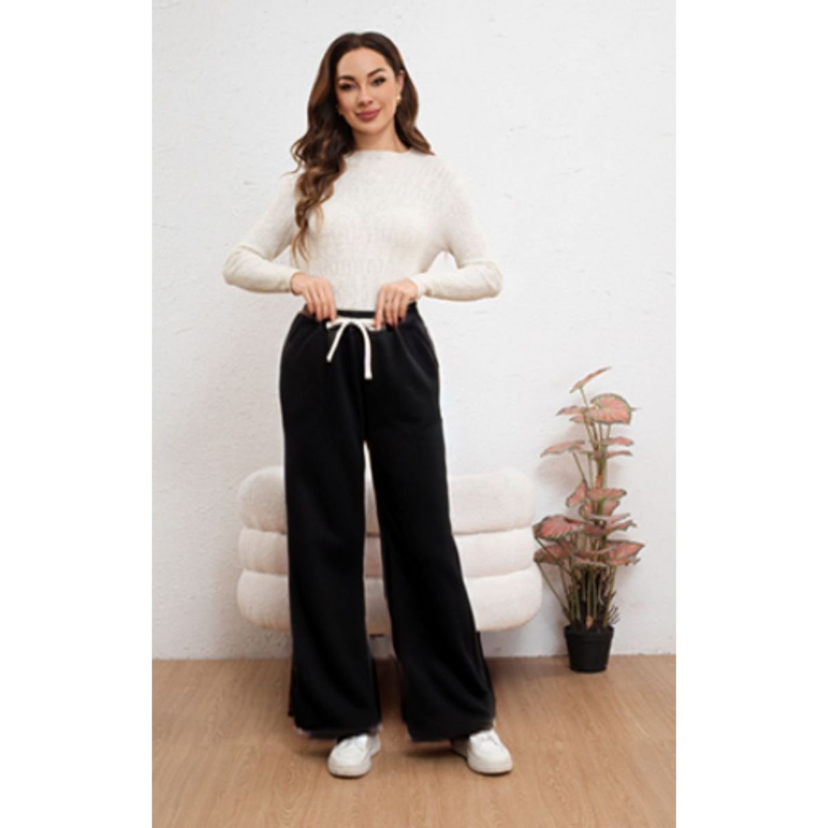LIKE SHOP - Pantalón Mujer Pierna Ancha Wide Leg Cotele Otoño Invierno 7123