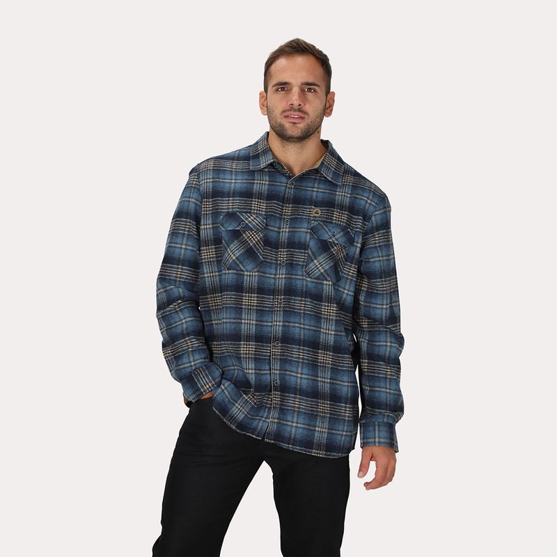 GANGSTER - Plus Camisa Ml Franela Northwood Azul Marino Gangster