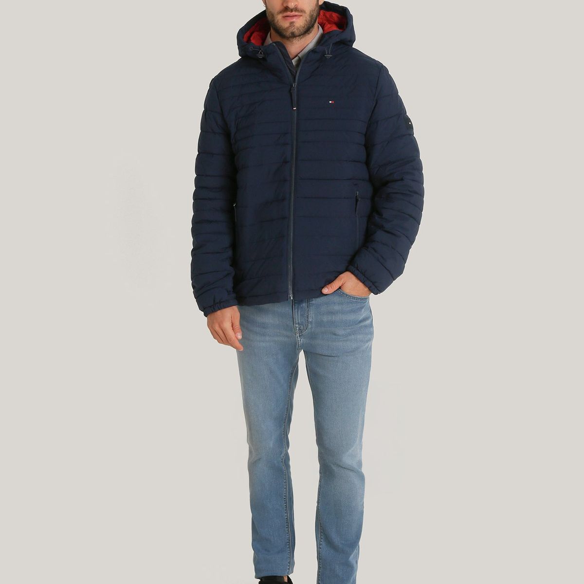 TOMMY HILFIGER - Parka Hoodie Solid Con Cierre Azul Tommy Hilfiger