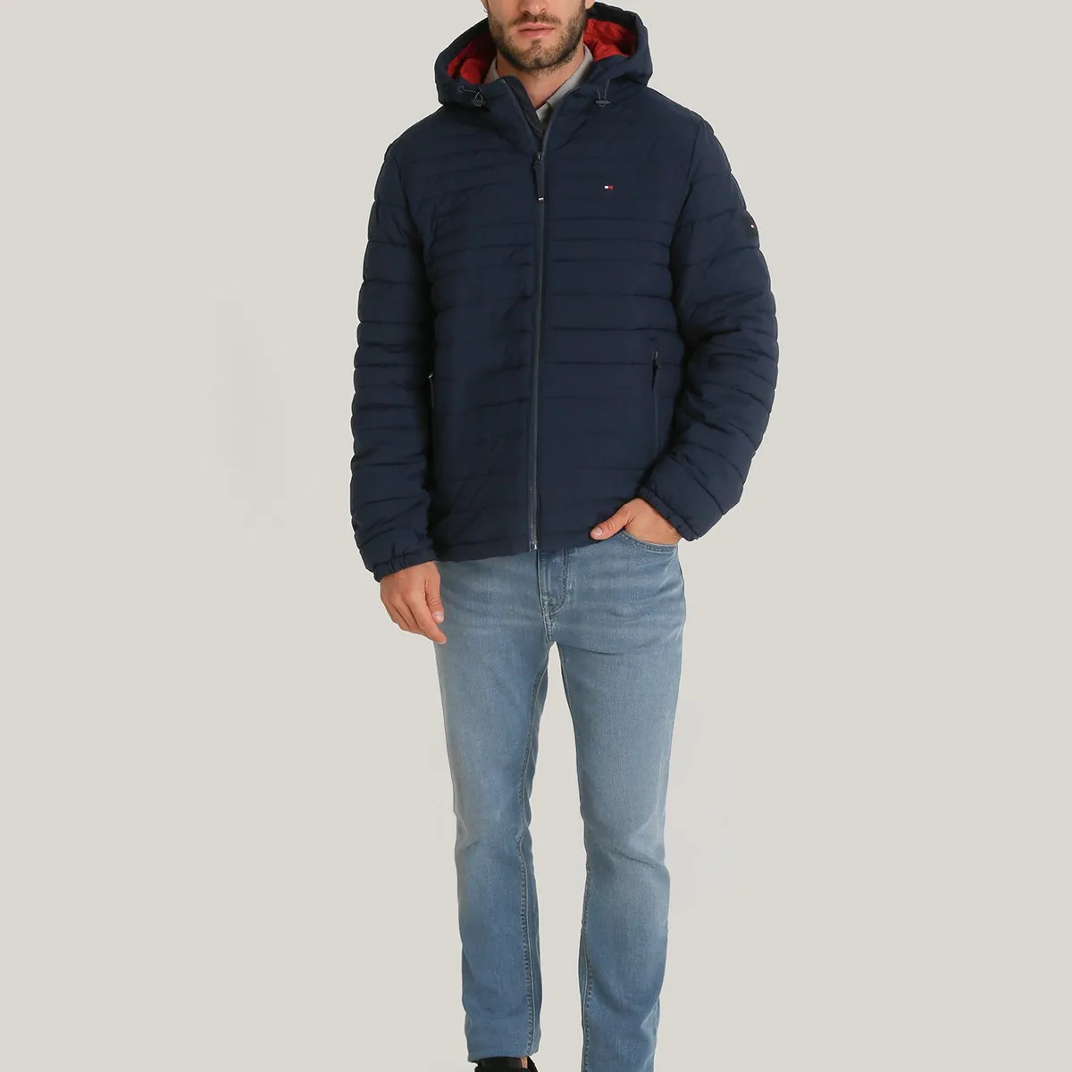 TOMMY HILFIGER - Parka Hoodie Solid Con Cierre Azul Tommy Hilfiger