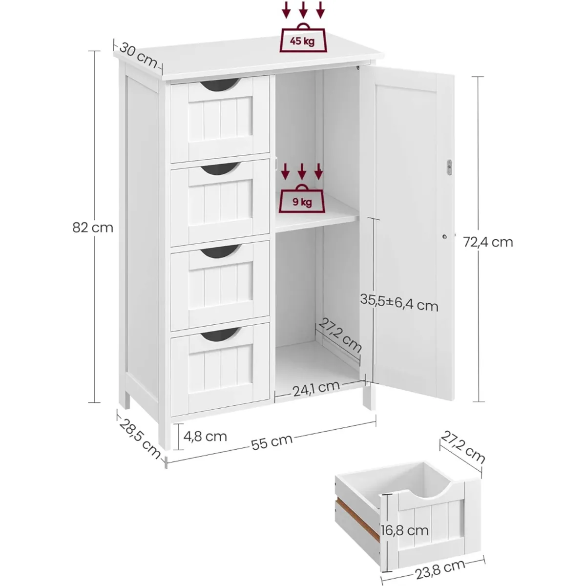 SPACEZAT - Mueble Gabinete Organizador Multiuso Blanco 4 Cajones Uttran.