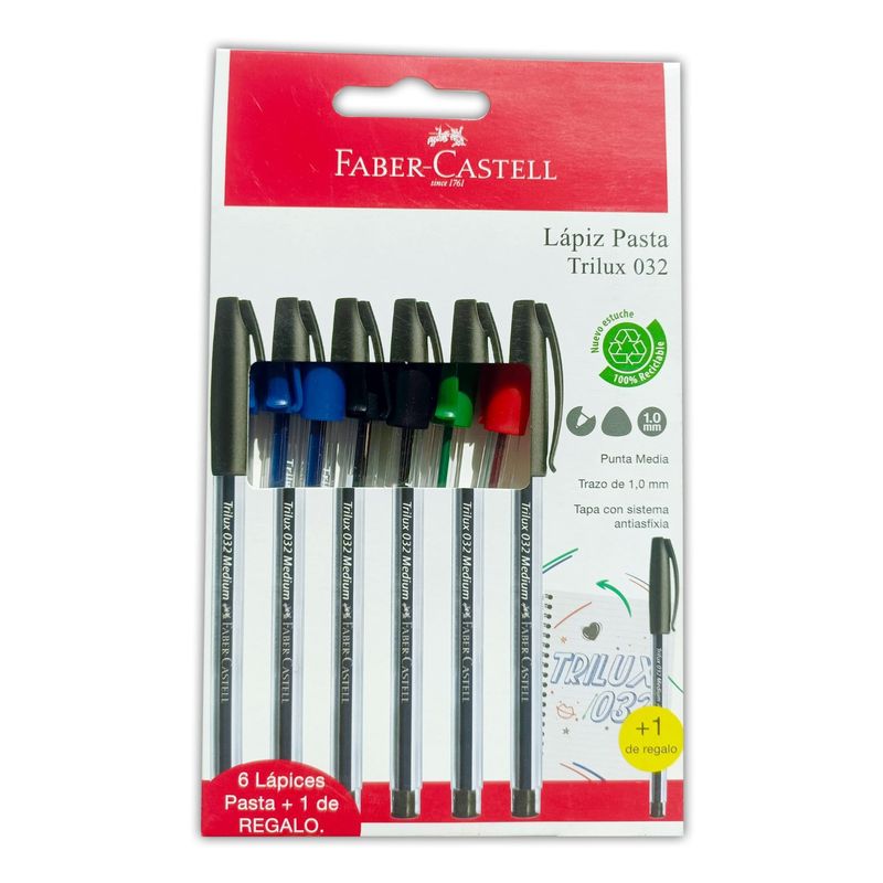 FABER-CASTELL - Bolígrafo Trilux Faber-Castell 032 M X6 + 1 BC