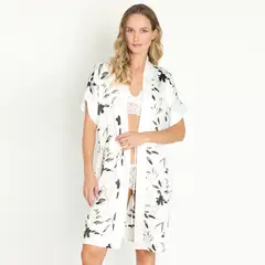BARBIZON - Bata de Mujer Mini Satin Ivory Estampado