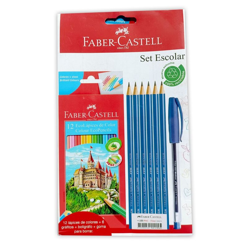 FABER-CASTELL - Set Faber-Castell 12 colores+ grafito X6+boligrafo azul+goma