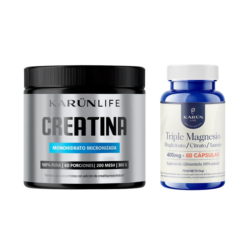 KARUNLIFE - Pack Rendimiento Potenciado  Creatina Monohidratada 300 gr + Triple Magnesio 60 Cap Karun Life
