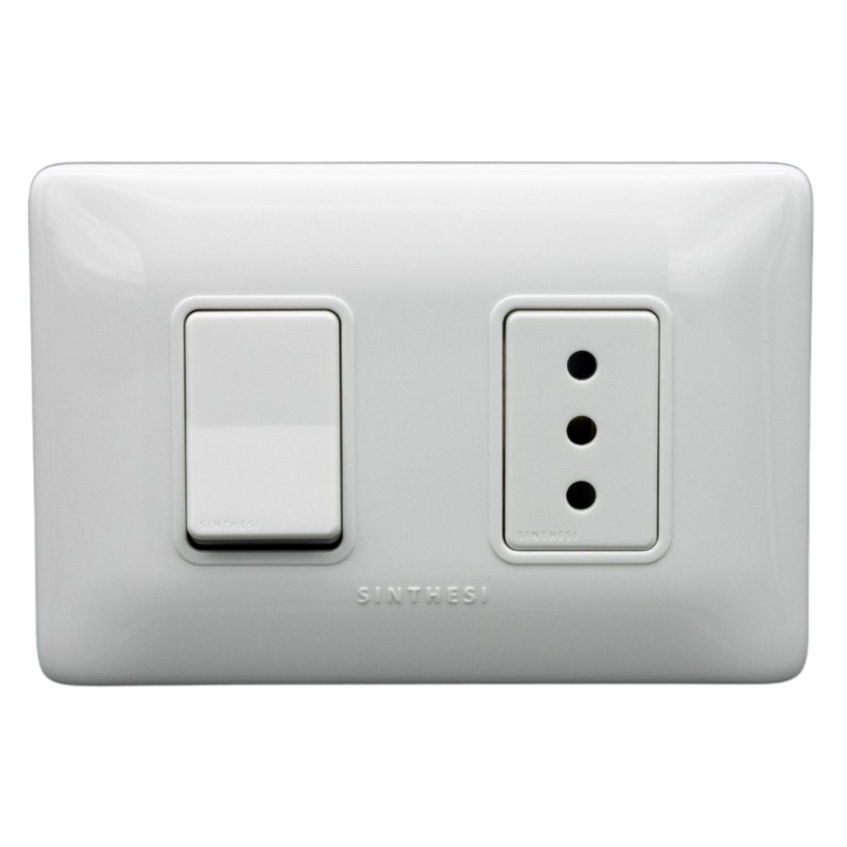 SINTHESI - Interruptor simple + Tomacorriente 10A Sinthesi s12 blanco