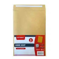 MOTARRO - Sobres Kraft Con Adhesivo Pack De 5 Tamaño 18 Cm X 26 Cm
