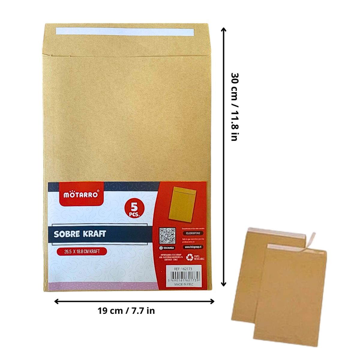 MOTARRO - Sobres Kraft Con Adhesivo Pack De 5 Tamaño 18 Cm X 26 Cm