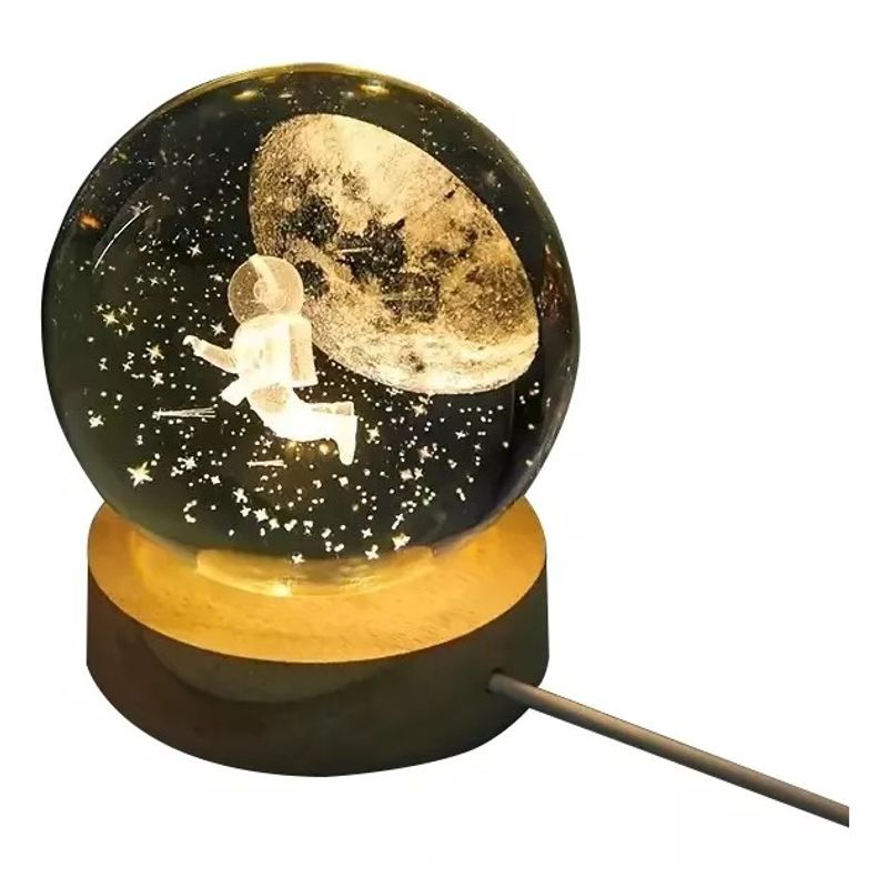 GENERICO - Lampara Esfera Cristal Astronauta Lunar Luz Calida 6cm