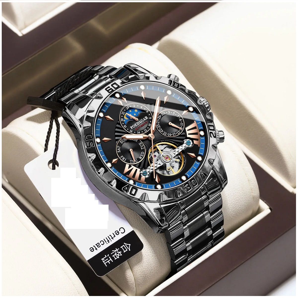 STARTECHOFFICE - Reloj Automático de Lujo Hombre Movimiento Mecánico Impermeable 3ATM Diseño Luminoso Calendario