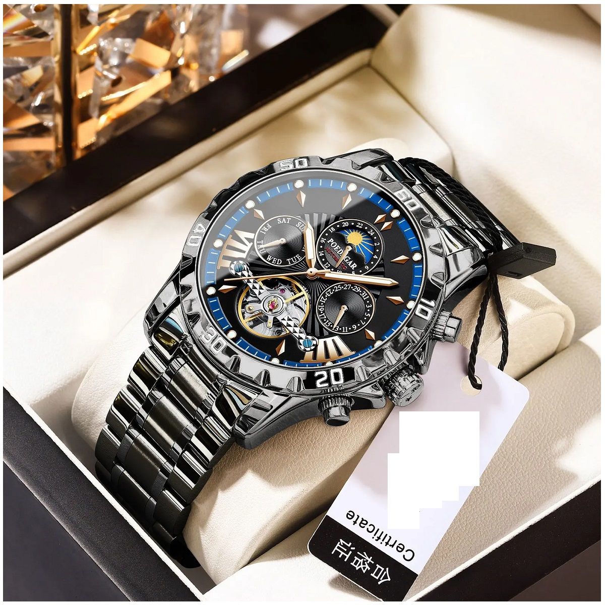 STARTECHOFFICE - Reloj Automático de Lujo Hombre Movimiento Mecánico Impermeable 3ATM Diseño Luminoso Calendario