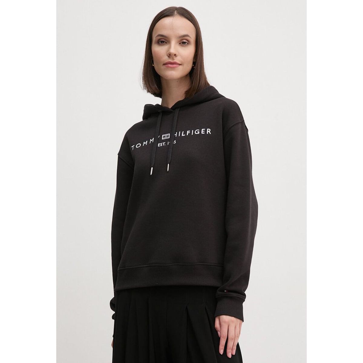 TOMMY HILFIGER - Polerón Hoodie Con Logo Bordado Negro Tommy Hilfiger