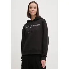 TOMMY HILFIGER - Polerón Hoodie Con Logo Bordado Negro