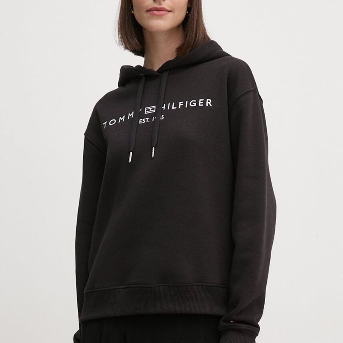 TOMMY HILFIGER - Polerón Hoodie Con Logo Bordado Negro Tommy Hilfiger