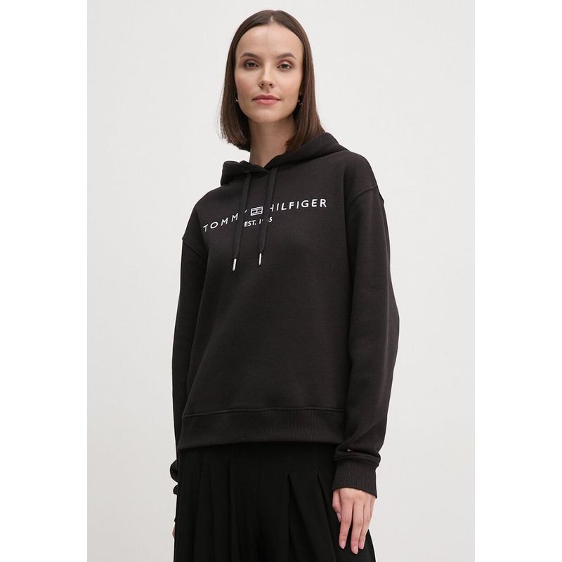 TOMMY HILFIGER - Polerón Hoodie Con Logo Bordado Negro Tommy Hilfiger