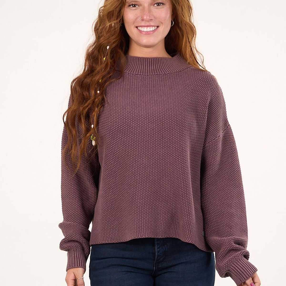 POLEMIC - Sweater mujer algodon con proceso Ciruela Polemic