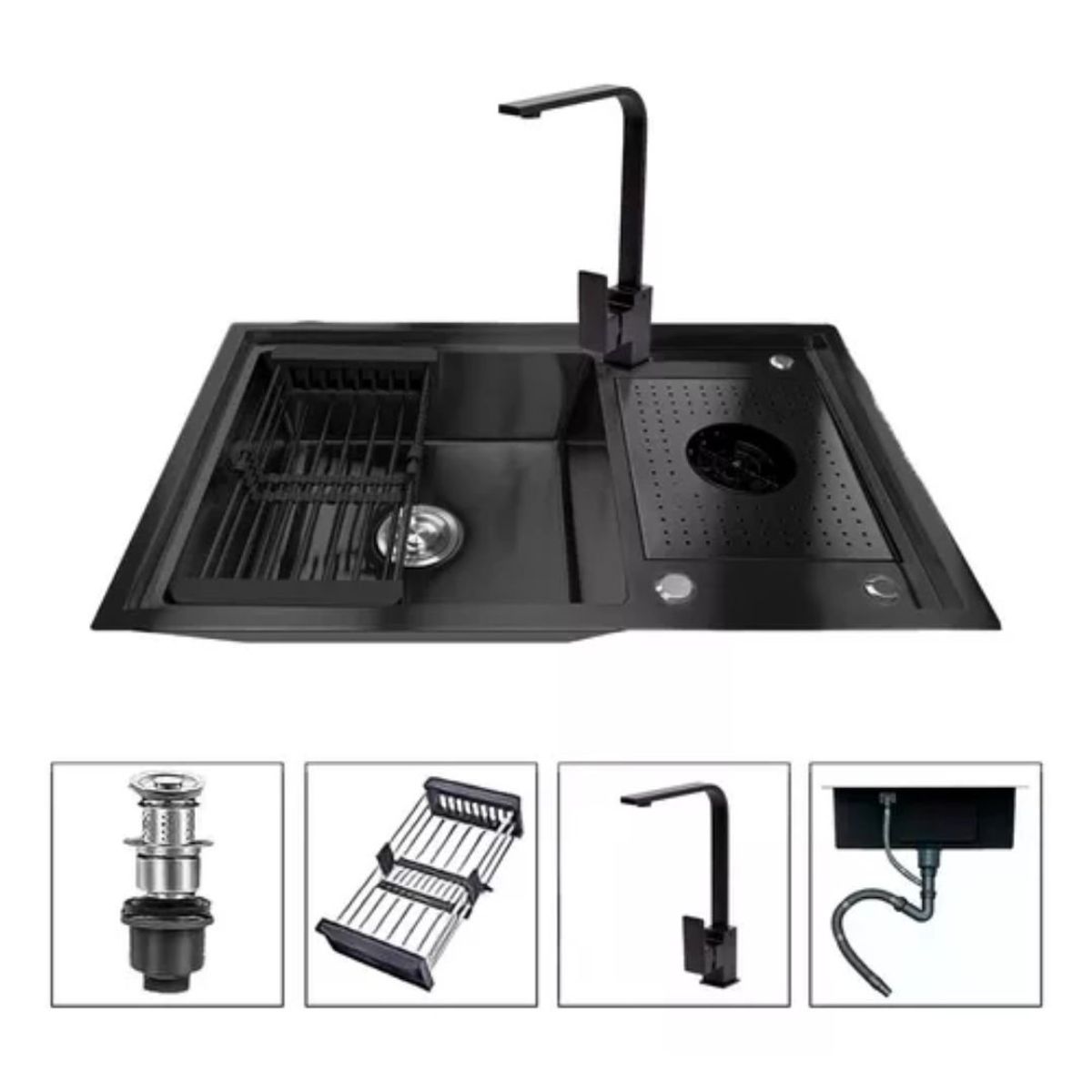 GENERICO - Lavaplatos Con Llave Moderno 80x50 Con Lavavasos Grifo Y Accesorios