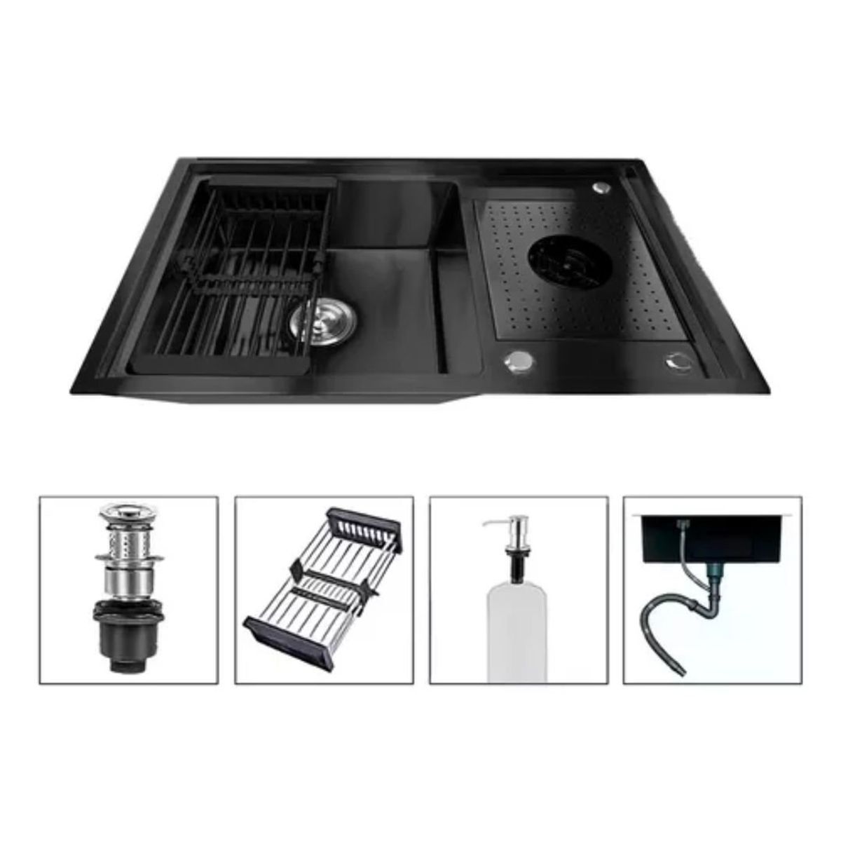 GENERICO - Lavaplatos Con Llave Moderno 80x50 Con Lavavasos Grifo Y Accesorios