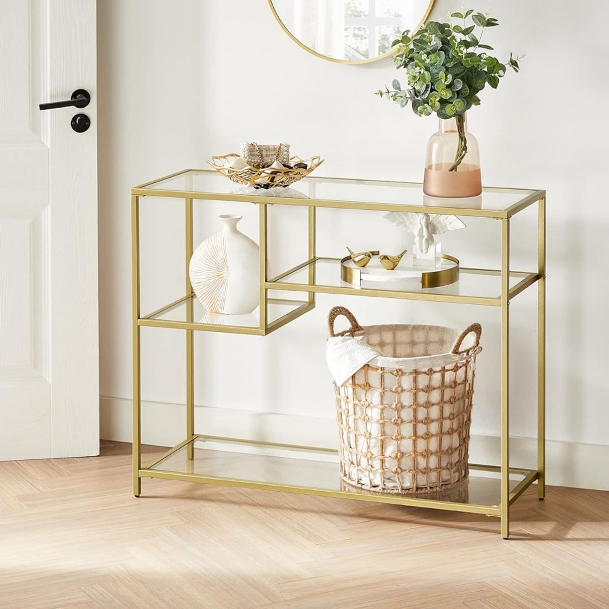 SPACEZAT - Recibidor Arrimo Fierro Dorado Vidrio Templado Tierp