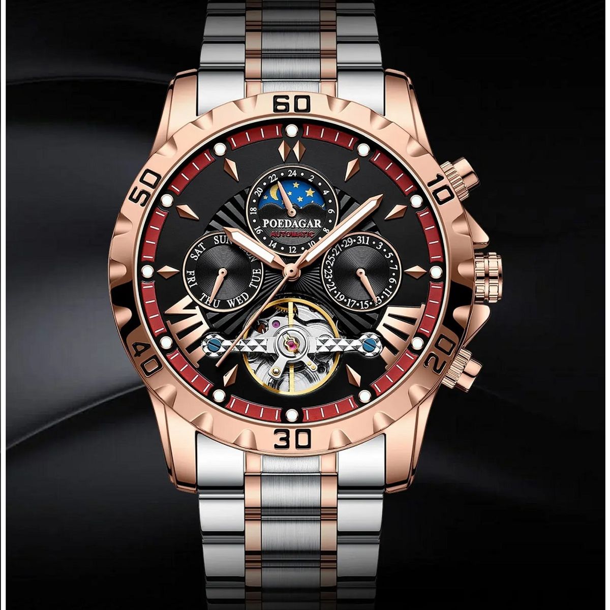 STARTECHOFFICE - Reloj Automático para Hombre Mecánico Tourbillon Impermeable 3ATM Acero Inoxidable Resistente