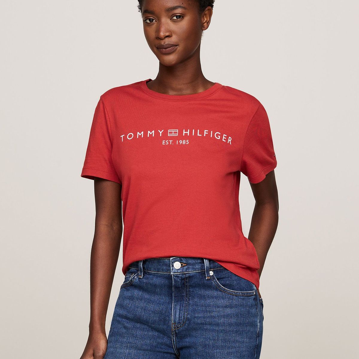 TOMMY HILFIGER - Polera Signature Con Logo Rojo Tommy Hilfiger