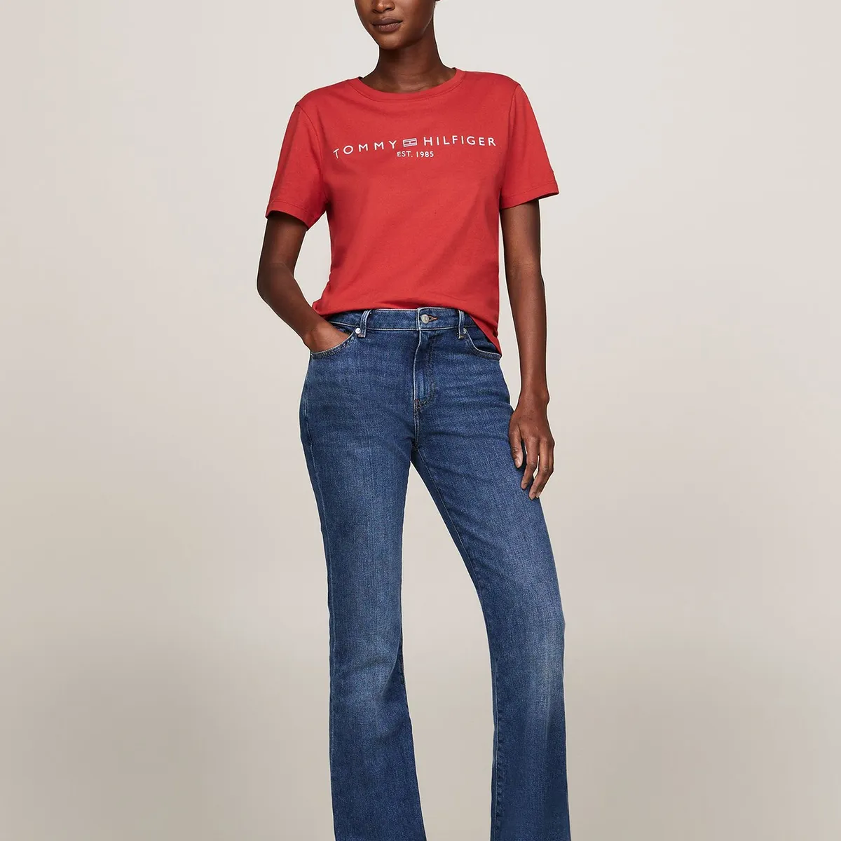 TOMMY HILFIGER - Polera Signature Con Logo Rojo Tommy Hilfiger