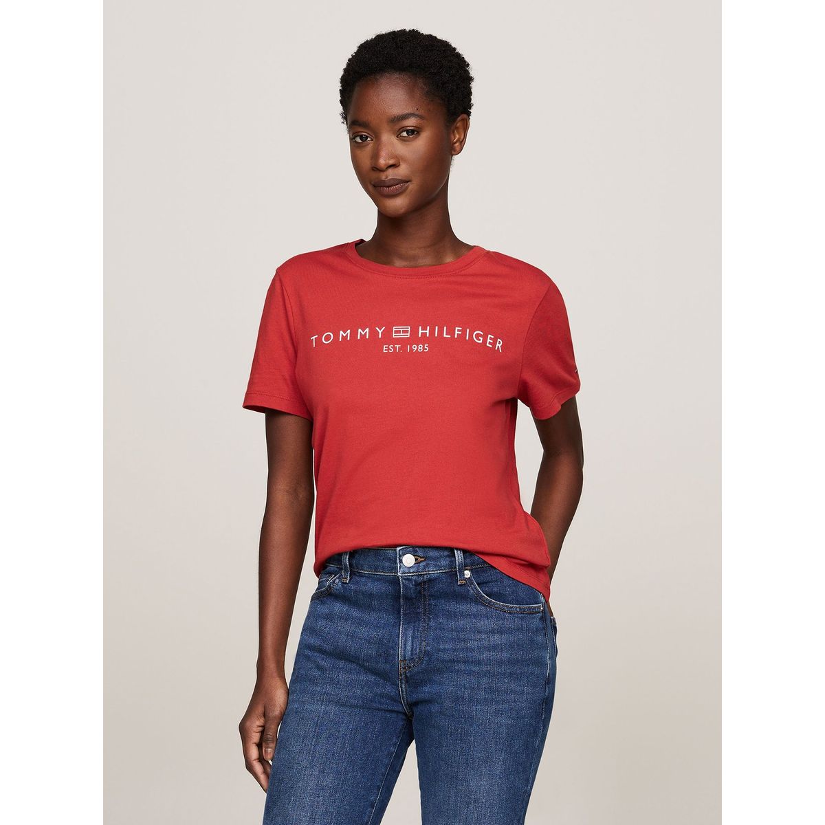 TOMMY HILFIGER - Polera Signature Con Logo Rojo Tommy Hilfiger