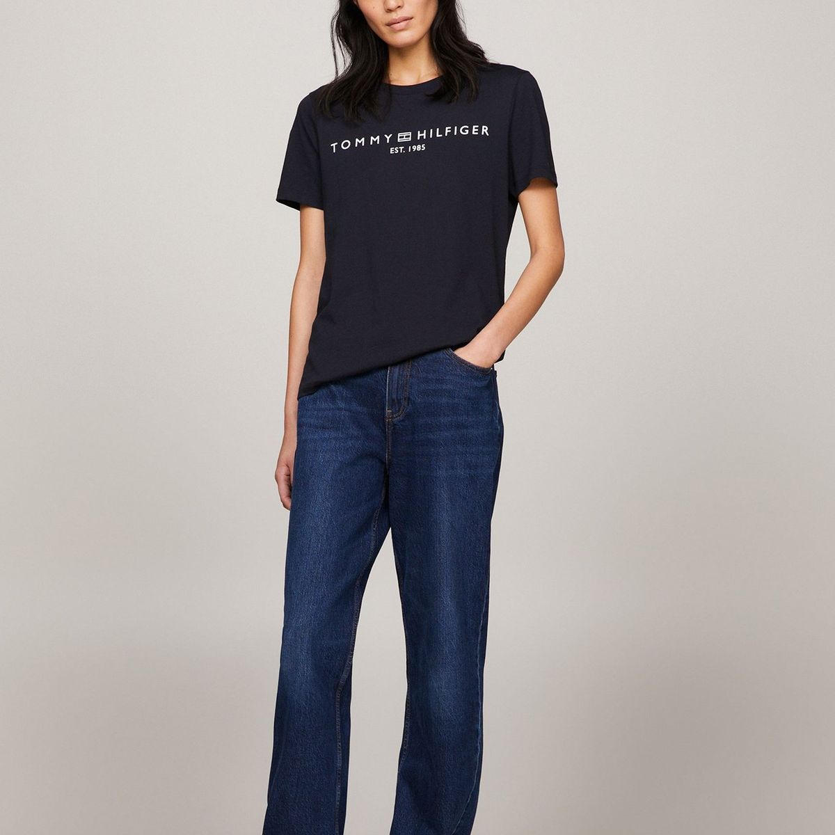 TOMMY HILFIGER - Polera Signature Con Logo Azul Tommy Hilfiger