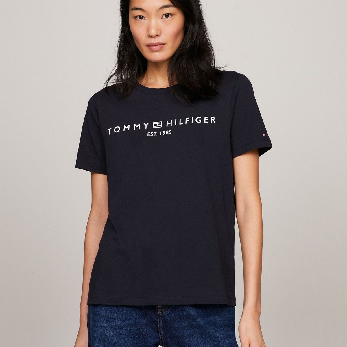 TOMMY HILFIGER - Polera Signature Con Logo Azul Tommy Hilfiger