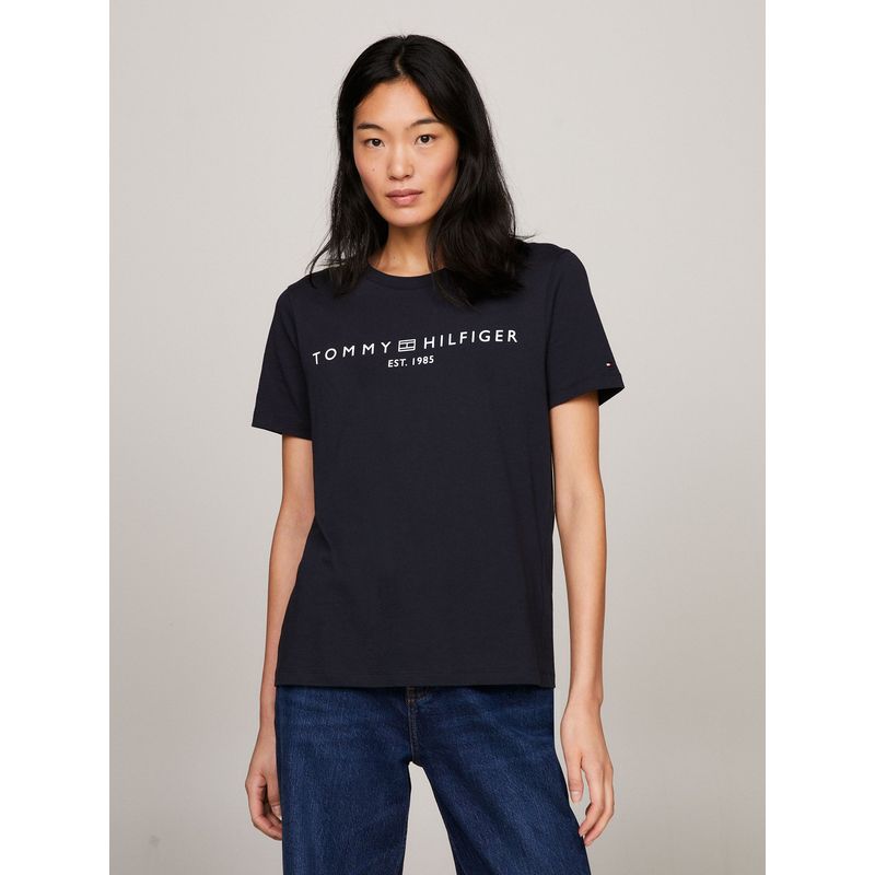 TOMMY HILFIGER - Polera Signature Con Logo Azul Tommy Hilfiger