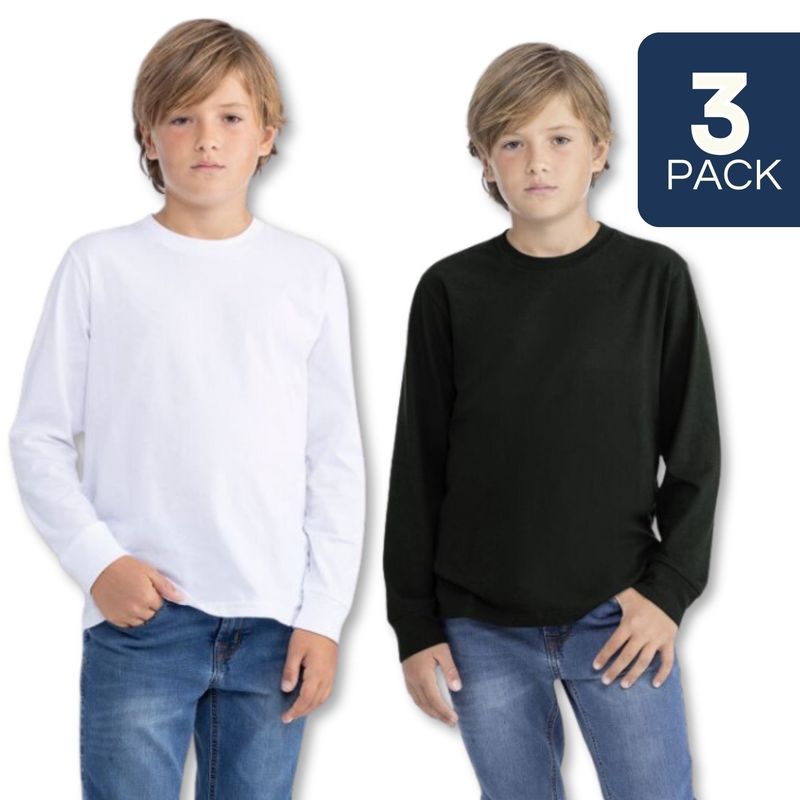 UTILISIMO - Pack 3 Camisetas Algodón Primera Capa Polera Niño Blanco Y Negro