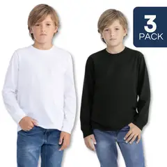 UTILISIMO - Pack 3 Camisetas Algodón Primera Capa Polera Niño Blanco Y Negro