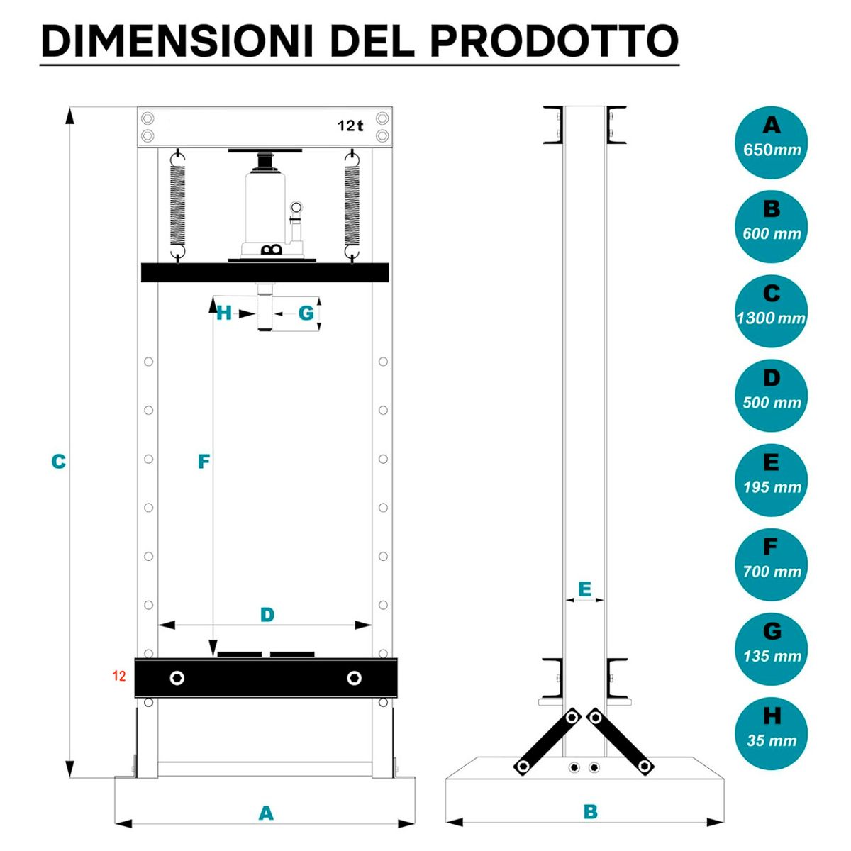 GENERICO - Prensa Hidraulica Gato Acero Reforzado Hardpro 12 Toneladas