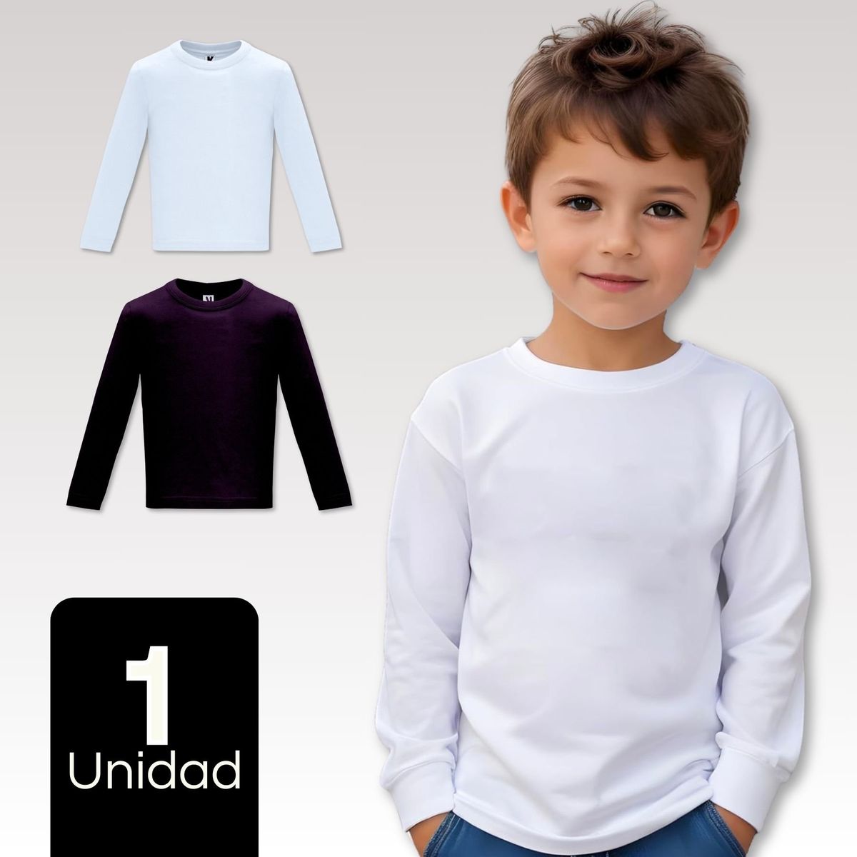 UTILISIMO - Camiseta Algodón Primera Capa Polera Invierno Niño Blanco Y Negro