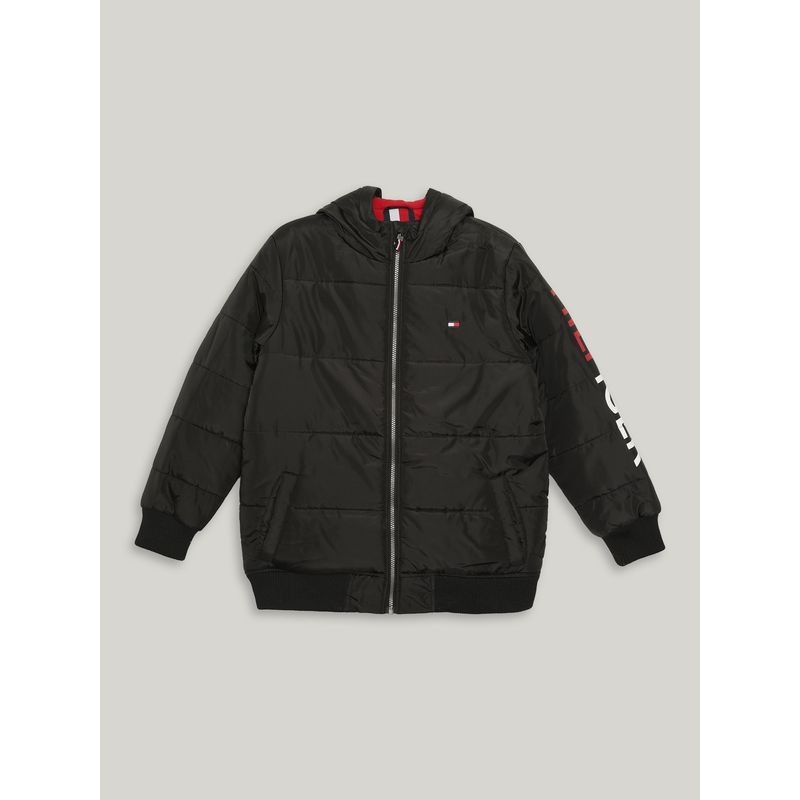 TOMMY HILFIGER - Parka De Niño Con Gorro Acolchada Con Logo Negro Tommy Hilfiger