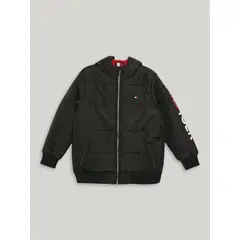 TOMMY HILFIGER - Parka De Niño Con Gorro Acolchada Con Logo Negro