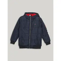 TOMMY HILFIGER - Parka De Niño Con Gorro Acolchada Con Logo Azul