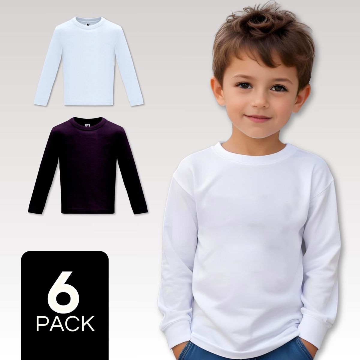 UTILISIMO - Pack 6 Camisetas Algodón Primera Capa Polera Niño Blanco Y Negro