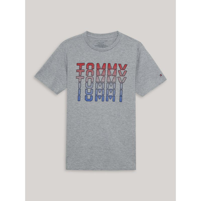 TOMMY HILFIGER - Polera De Niño Flutter Graphic Logo Gris Tommy Hilfiger