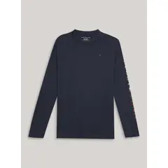 TOMMY HILFIGER - Polera De Niño Solid Con Logo Script Azul