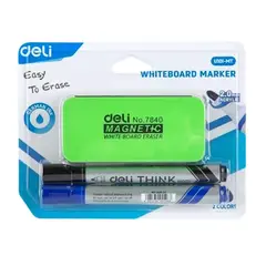 DELI - Set 2 Plumones Para Pizarra Blanca Con Borrador Magnético