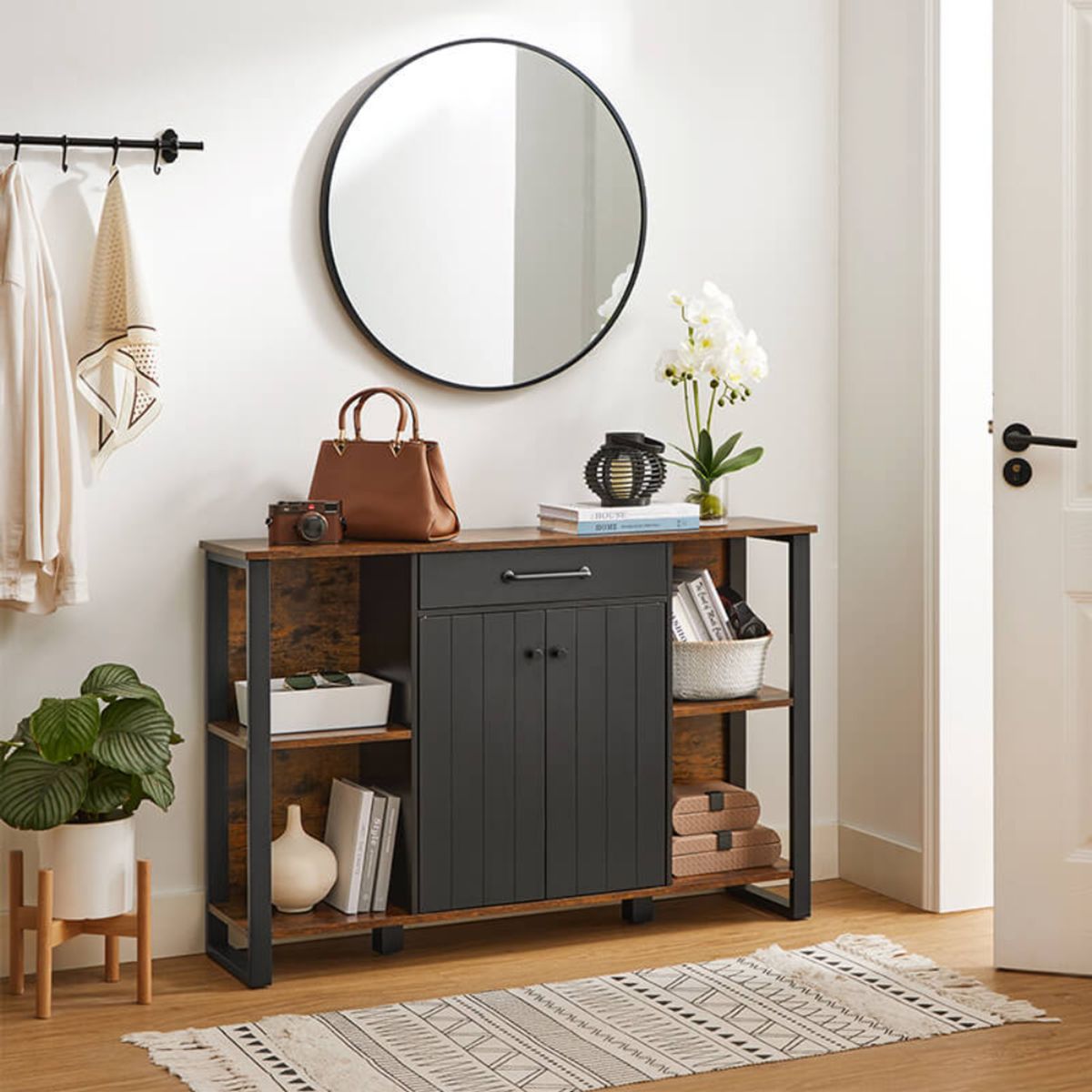 SPACEZAT - Mueble Aparador Buffet Fierro Negro y Madera Linsell