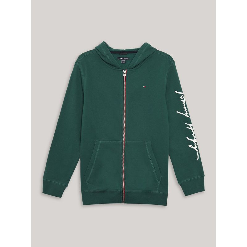 TOMMY HILFIGER - Polerón Hoodie De Niño Con Logo Script Verde Tommy Hilfiger