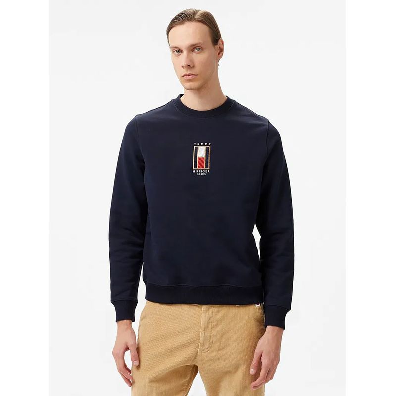 TOMMY HILFIGER - Polerón Con Logo Vertical Bordado Azul Tommy Hilfiger