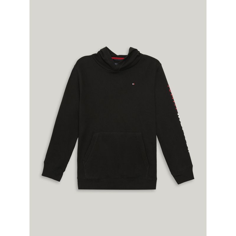 TOMMY HILFIGER - Polerón Hoodie De Niño Solid Logo Script Negro Tommy Hilfiger